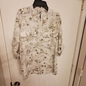 Calvin‎ Klein green and white floral blouse shirt size small new